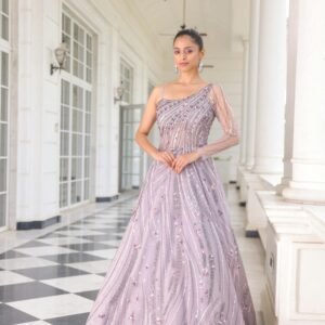 Elegant One-Shoulder Embroidered Evening Gown